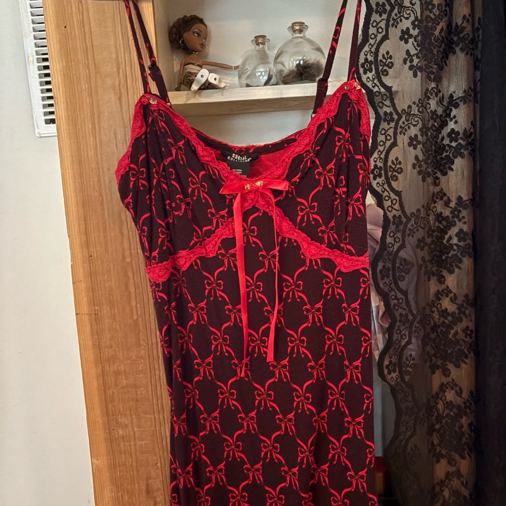 Red and Black Lace Chemise Dress